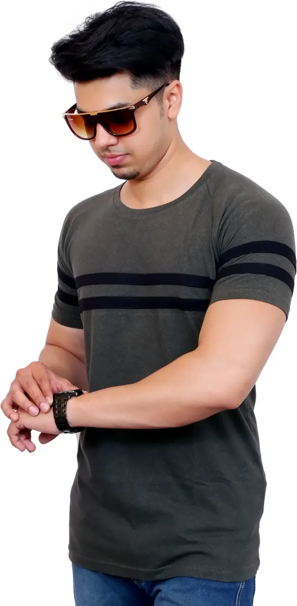 Dark_Green_Cotton_Blend_Colorblock_T-Shirt_For_Men
