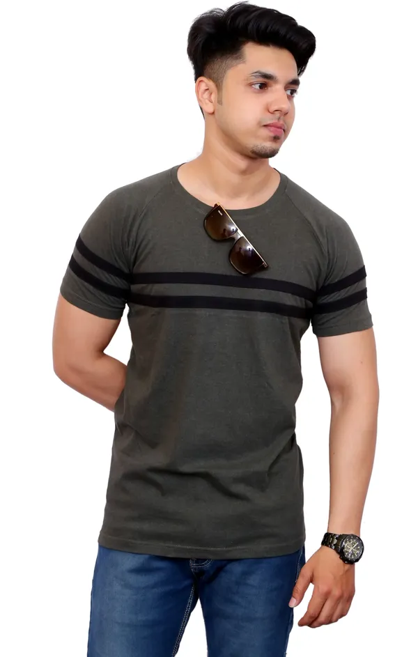 Dark_Green_Cotton_Blend_Colorblock_T-Shirt_For_Men