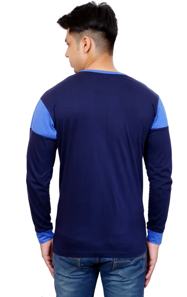 Light_Blue_&_Blue_Cotton_Blend_Colorblock_T-Shirt_For_Men