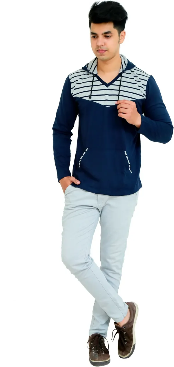 Blue_Cotton_Blend_Striped_T-Shirt_For_Men