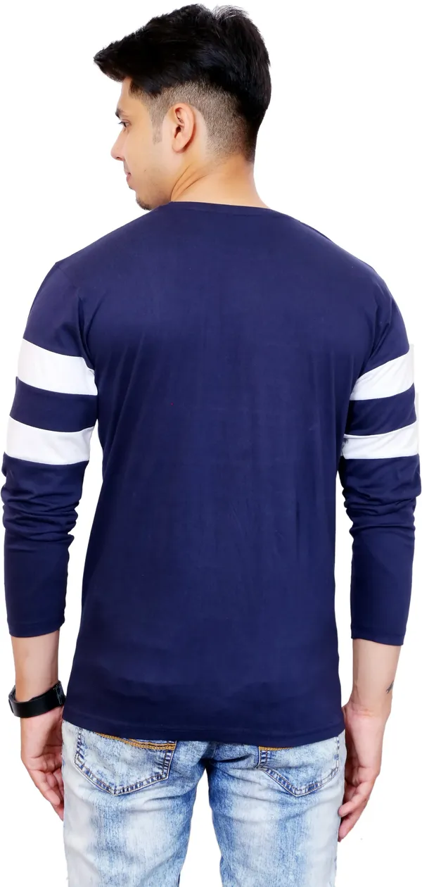 White_&_Blue_Cotton_Blend_Colorblock_T-Shirt_For_Men