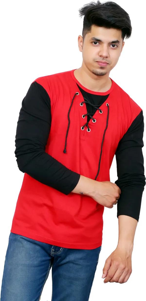 Red_&_Black_Cotton_Blend_Colorblock_T-Shirt_For_Men