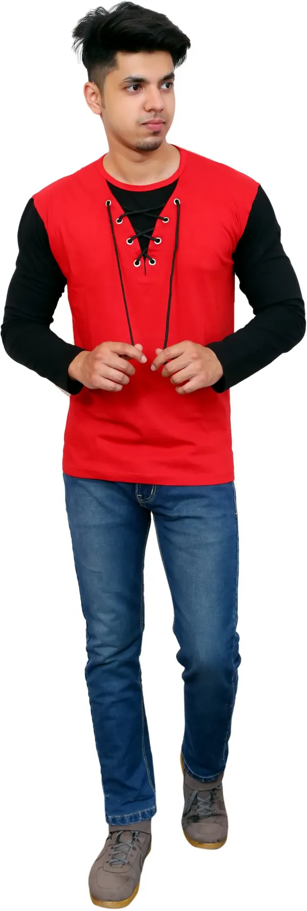 Red_&_Black_Cotton_Blend_Colorblock_T-Shirt_For_Men