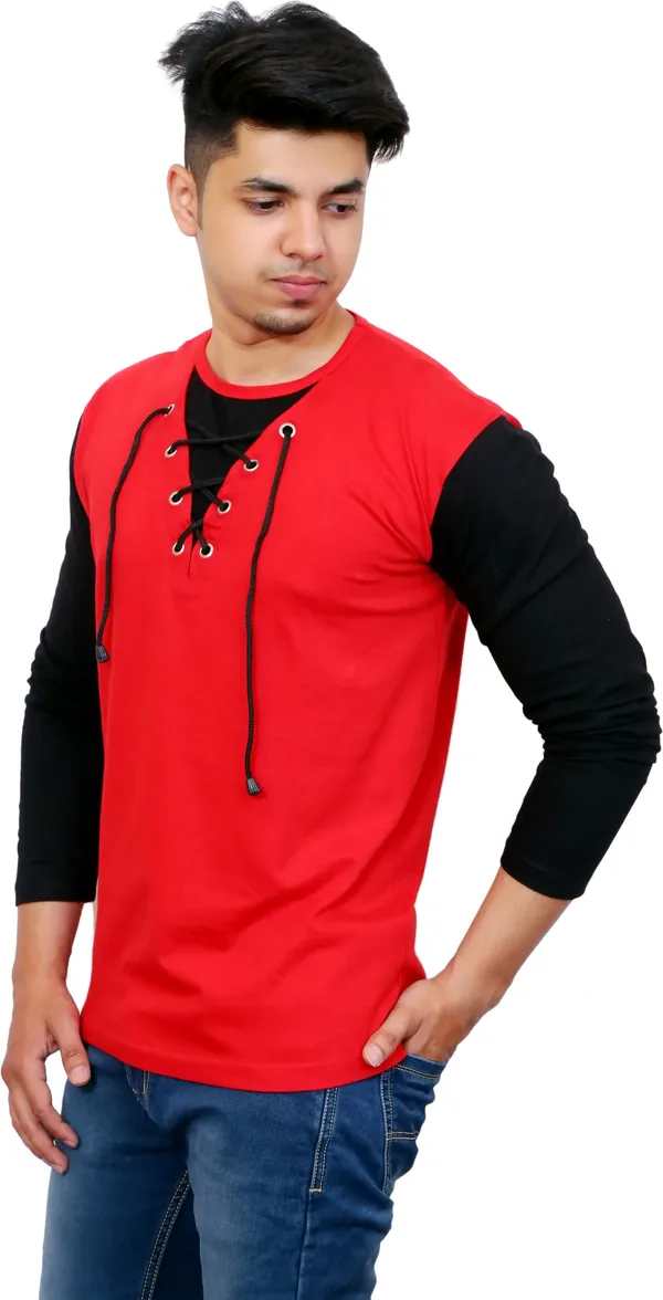 Red_&_Black_Cotton_Blend_Colorblock_T-Shirt_For_Men