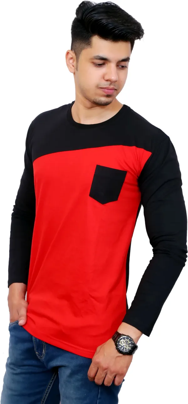 Red_&_Black_Cotton_Blend_Colorblock_T-Shirt_For_Men