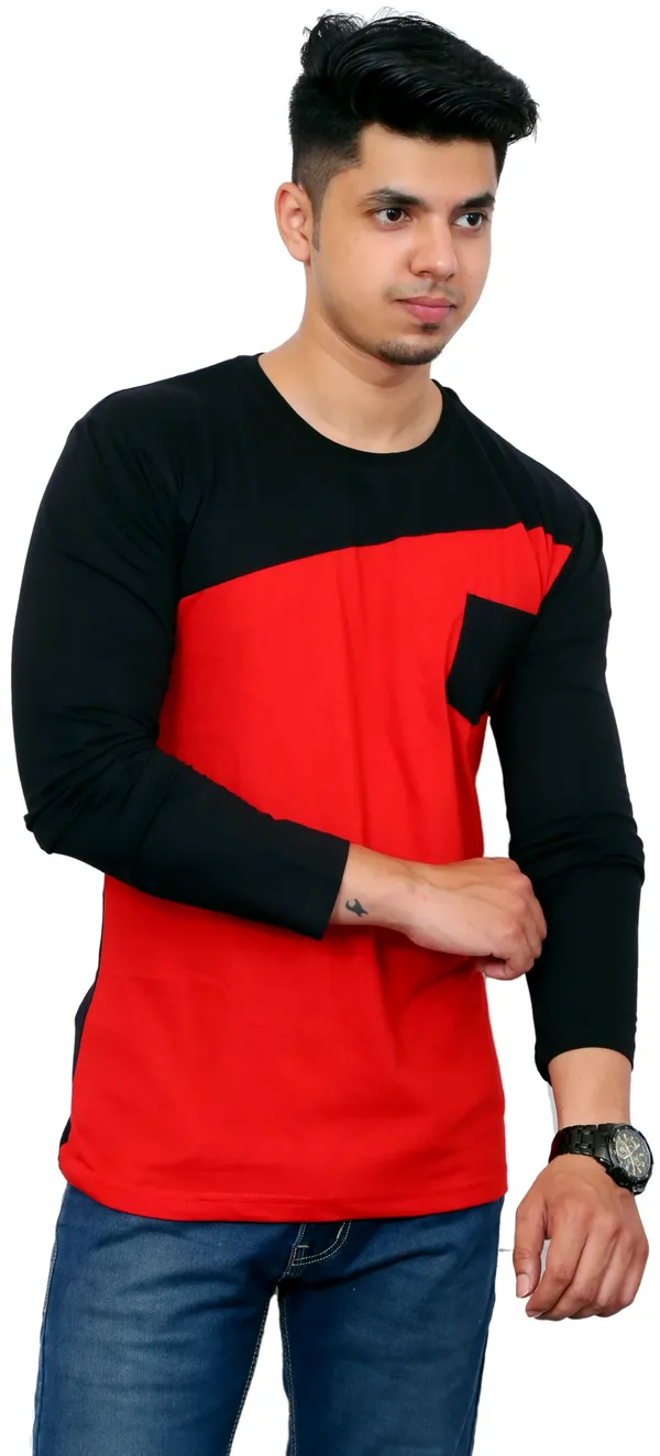 Red_&_Black_Cotton_Blend_Colorblock_T-Shirt_For_Men