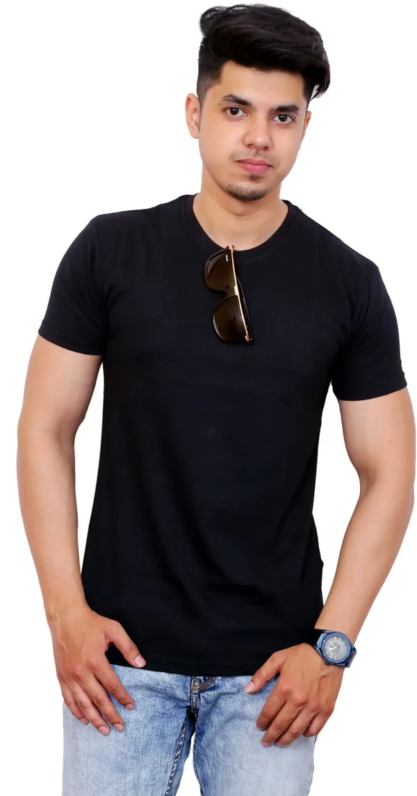 White_Cotton_Blend_Solid_T-Shirt_For_Men