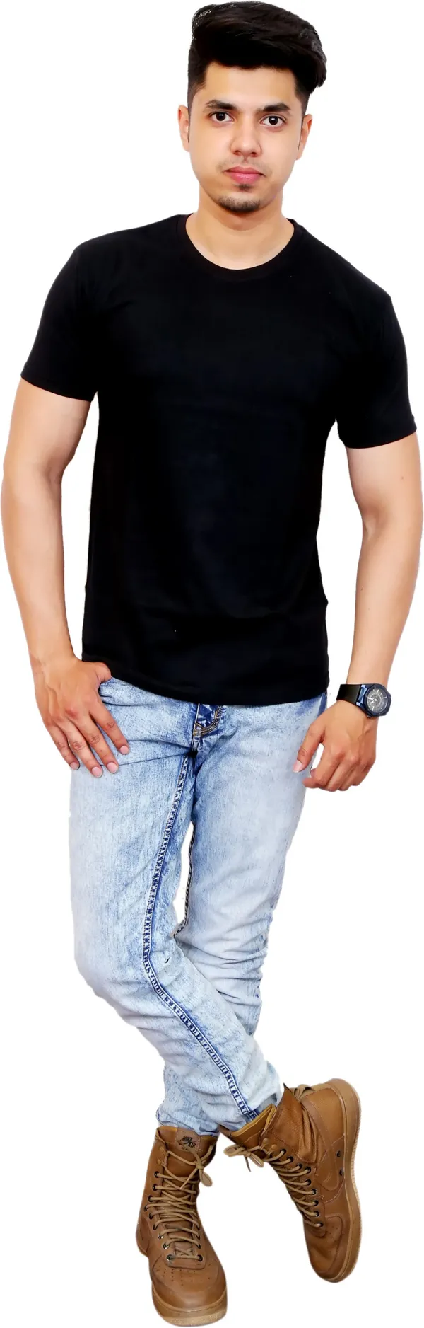 White_Cotton_Blend_Solid_T-Shirt_For_Men