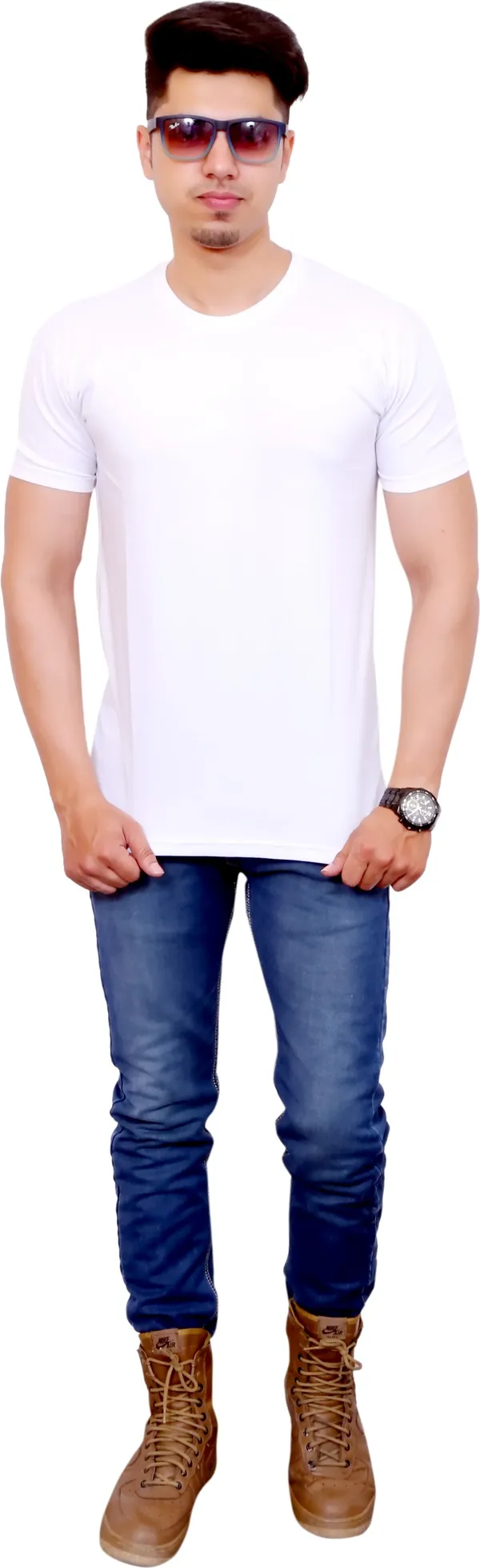 White_Cotton_Blend_Solid_T-Shirt_For_Men