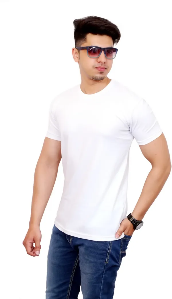 White_Cotton_Blend_Solid_T-Shirt_For_Men