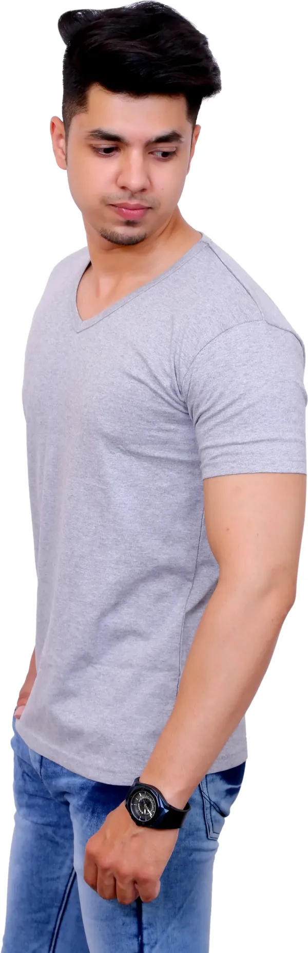 Grey_Cotton_Blend_Solid_T-Shirt_For_Men