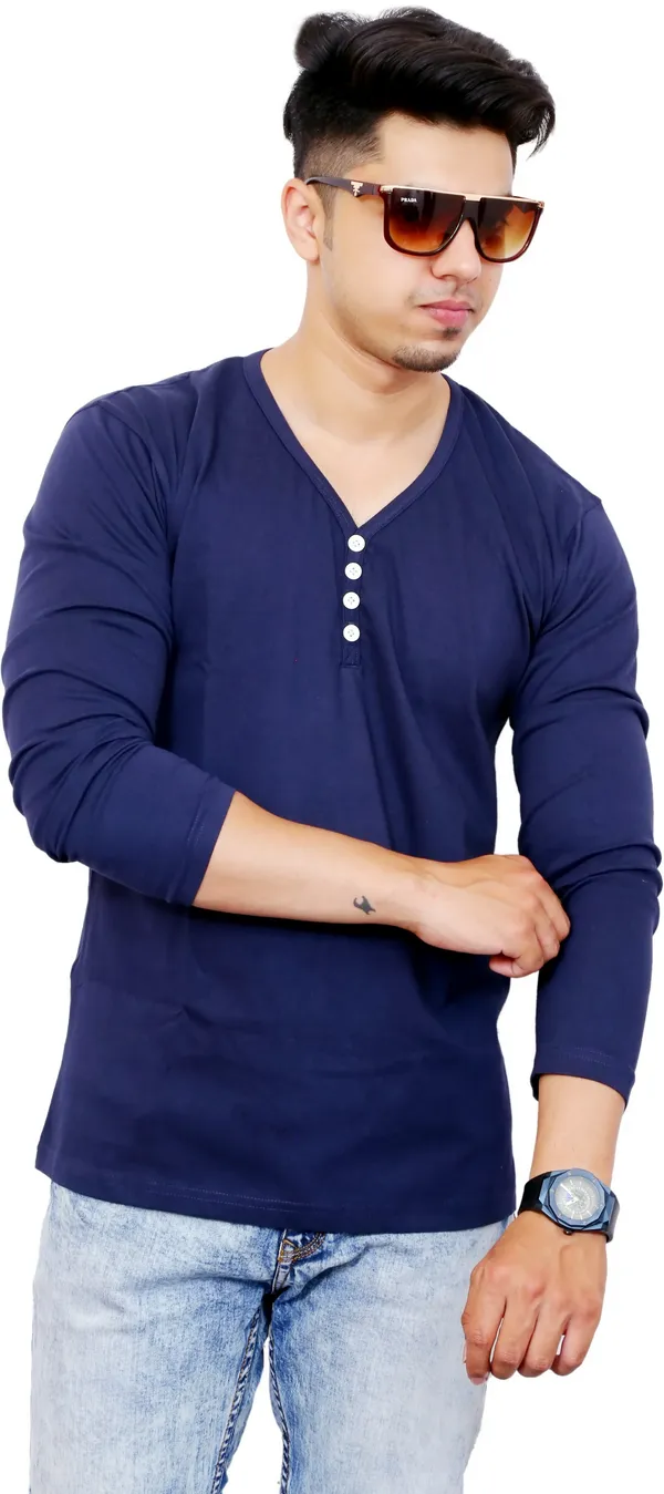 Dark_Blue_Cotton_Blend_Solid_T-Shirt_For_Men