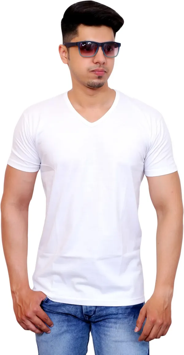 White_Cotton_Blend_Solid_T-Shirt_For_Men
