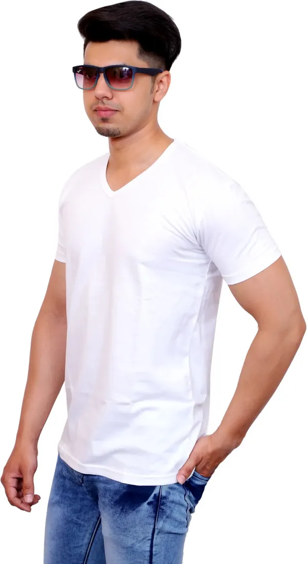 White_Cotton_Blend_Solid_T-Shirt_For_Men