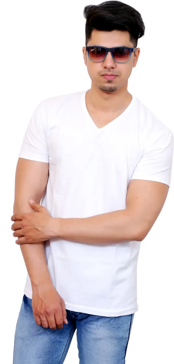 White_Cotton_Blend_Solid_T-Shirt_For_Men