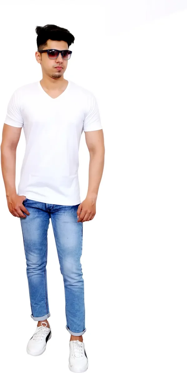 White_Cotton_Blend_Solid_T-Shirt_For_Men
