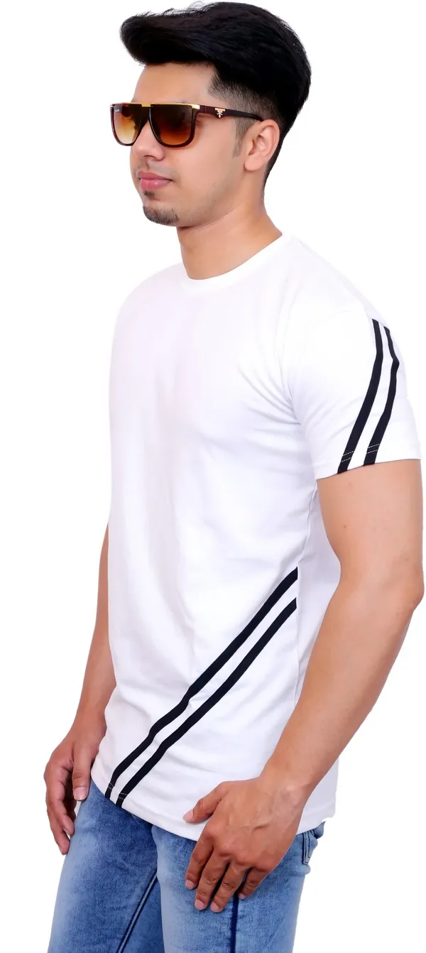White_Cotton_Blend_Striped_T-Shirt_For_Men