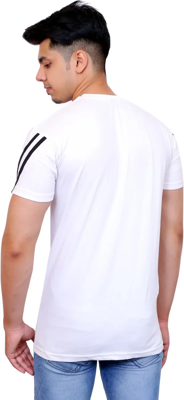White_Cotton_Blend_Striped_T-Shirt_For_Men