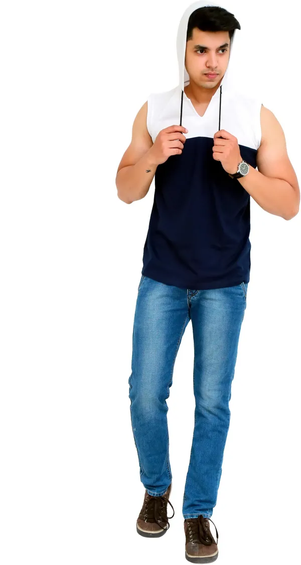 White_&_Blue_Cotton_Blend_Colorblock_T-Shirt_For_Men