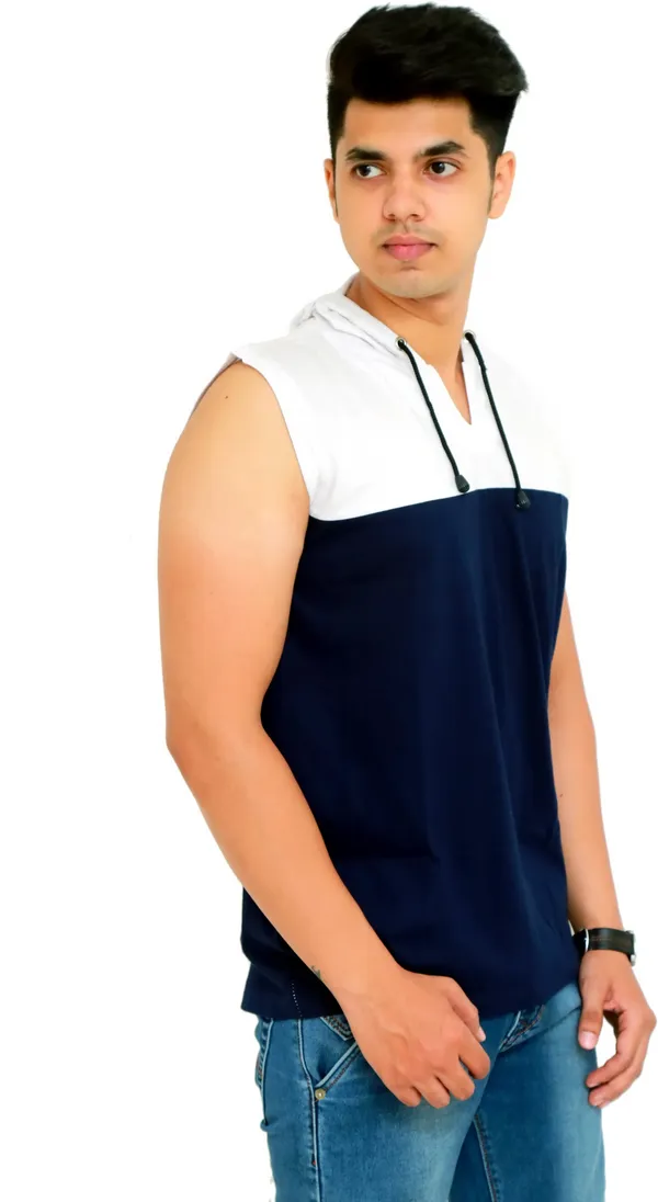 White_&_Blue_Cotton_Blend_Colorblock_T-Shirt_For_Men