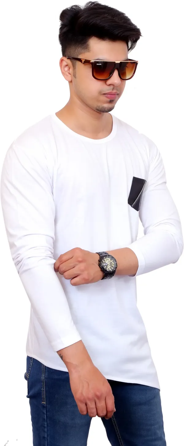 White_Cotton_Blend_Solid_T-Shirt_For_Men