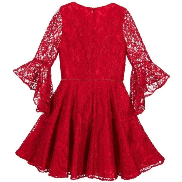 Red_Nylon_Blend_Solid_Round_Neck_Dress_For_Girls