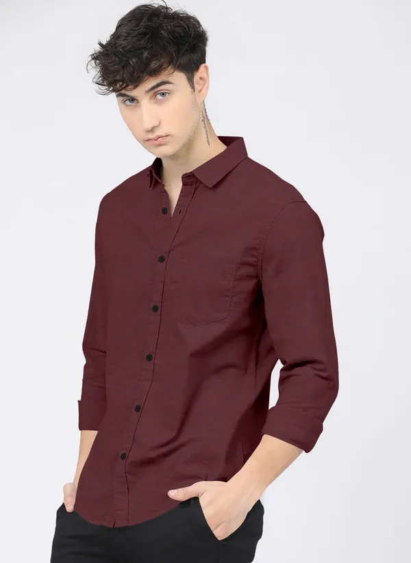 Men_Self_Design_Casual_Maroon_Shirt