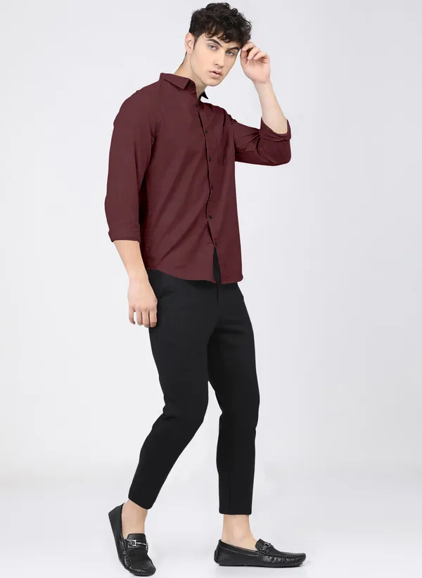 Men_Self_Design_Casual_Maroon_Shirt
