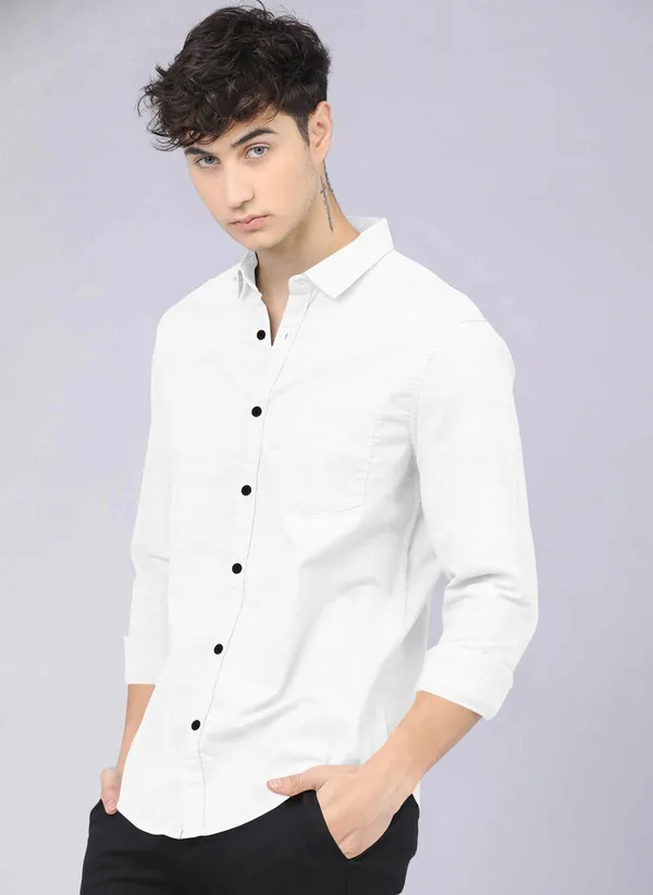 White_Men_Self_Design_Casual_Shirt