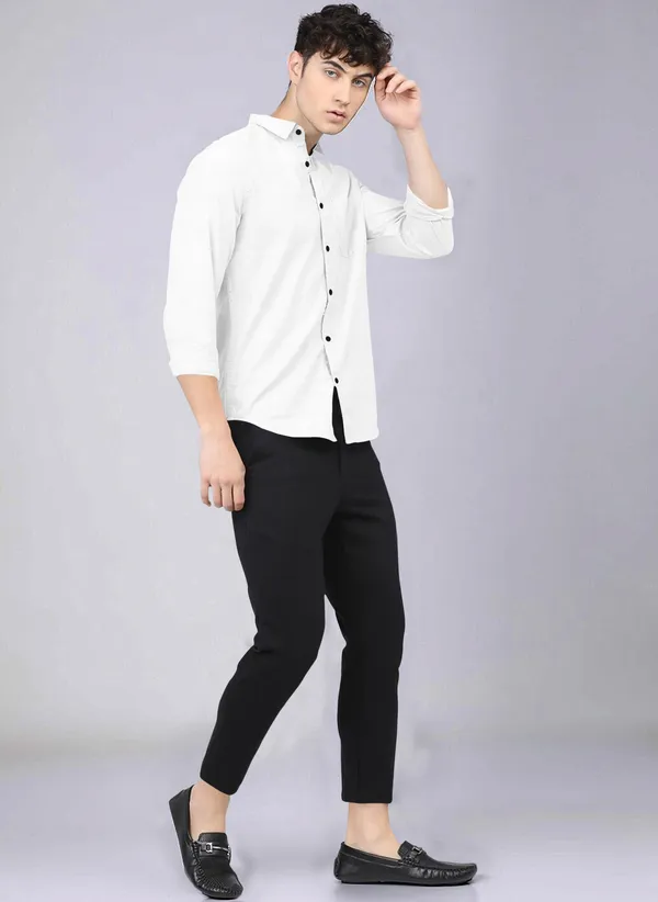White_Men_Self_Design_Casual_Shirt