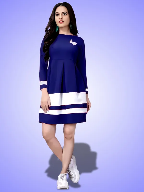 Blue_Classic_Crepe_Colour-Block_Wrap_Dress_With_ButterFly
