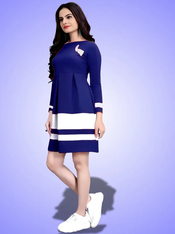 Blue_Classic_Crepe_Colour-Block_Wrap_Dress_With_ButterFly