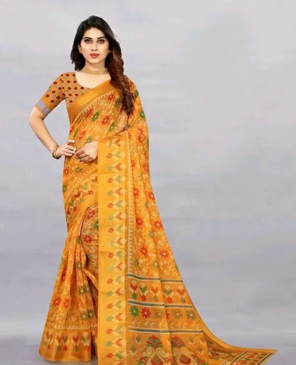 Buy Leeza Store Women's Yellow Chiffon Brasso Trendy Printed Fancy Saree  with Running Blouse Piece Online at Best Prices in India - JioMart.