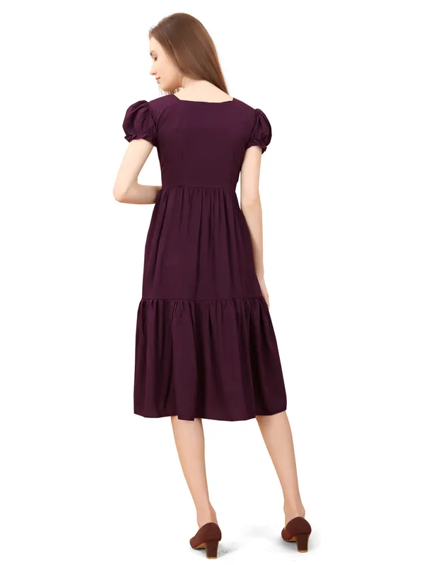 Purple_Square_Neck_Short_Sleeve_Dress_For_Women