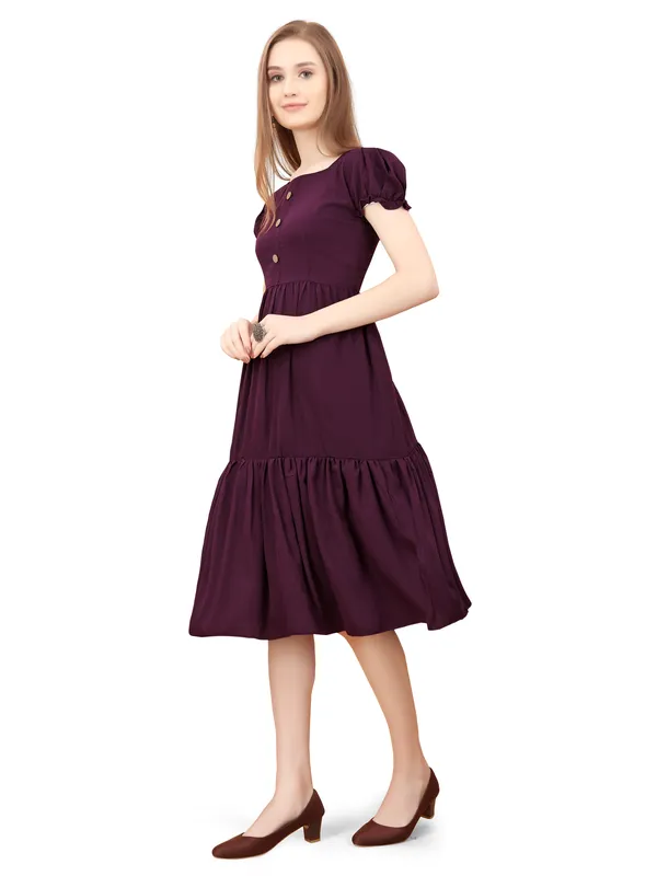 Purple_Square_Neck_Short_Sleeve_Dress_For_Women