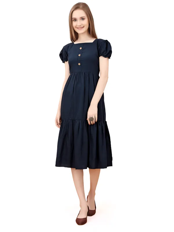Dark_Blue_Square_Neck_Short_Sleeve_Dress_For_Women