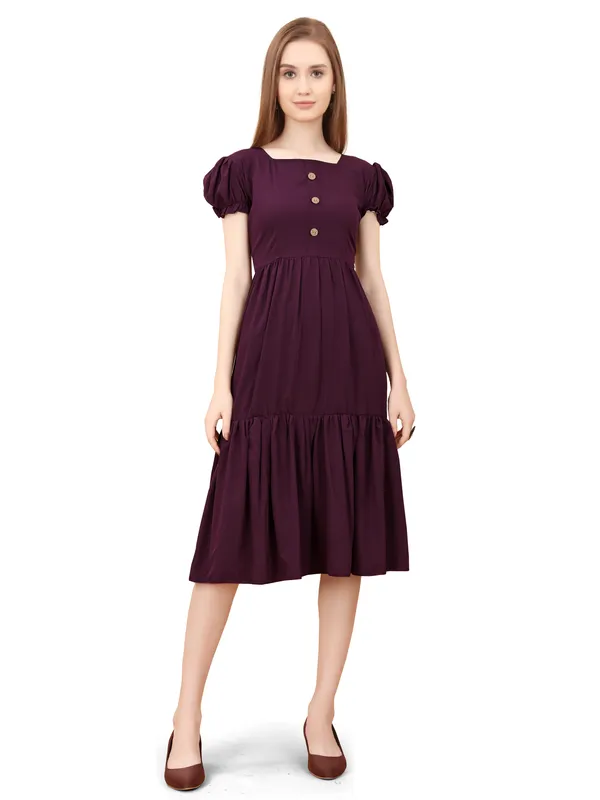 Purple_Square_Neck_Short_Sleeve_Dress_For_Women