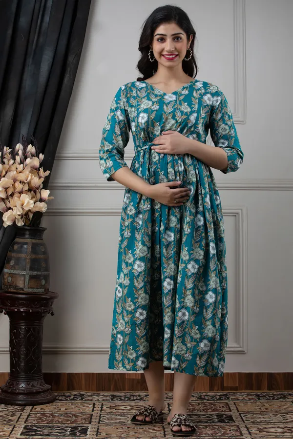 Maternity_Feeding_Rama_Green_Cotton_Dress