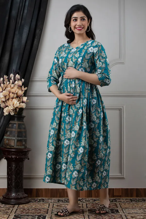 Maternity_Feeding_Rama_Green_Cotton_Dress