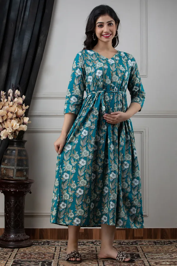 Maternity_Feeding_Rama_Green_Cotton_Dress