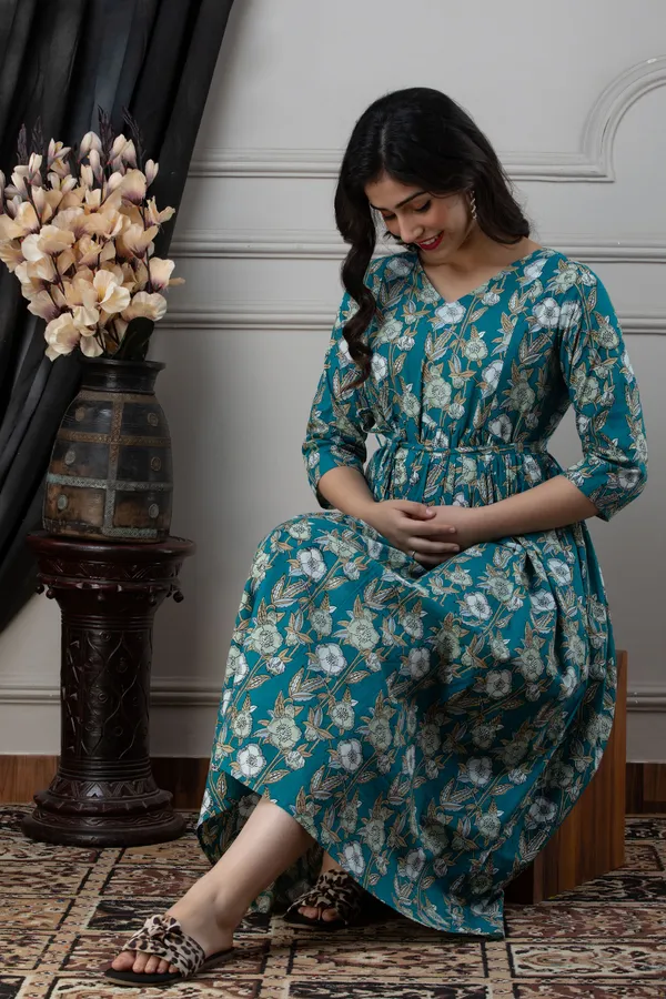 Maternity_Feeding_Rama_Green_Cotton_Dress