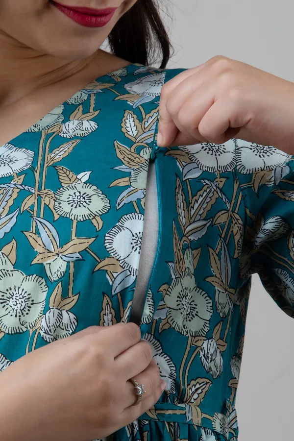 Maternity_Feeding_Rama_Green_Cotton_Dress