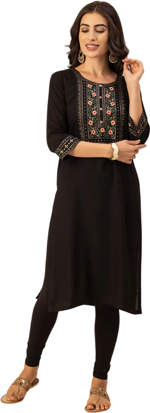 Black_Rayon_Women_Kurta,_Exquisite_Floral_Embroidery_Work