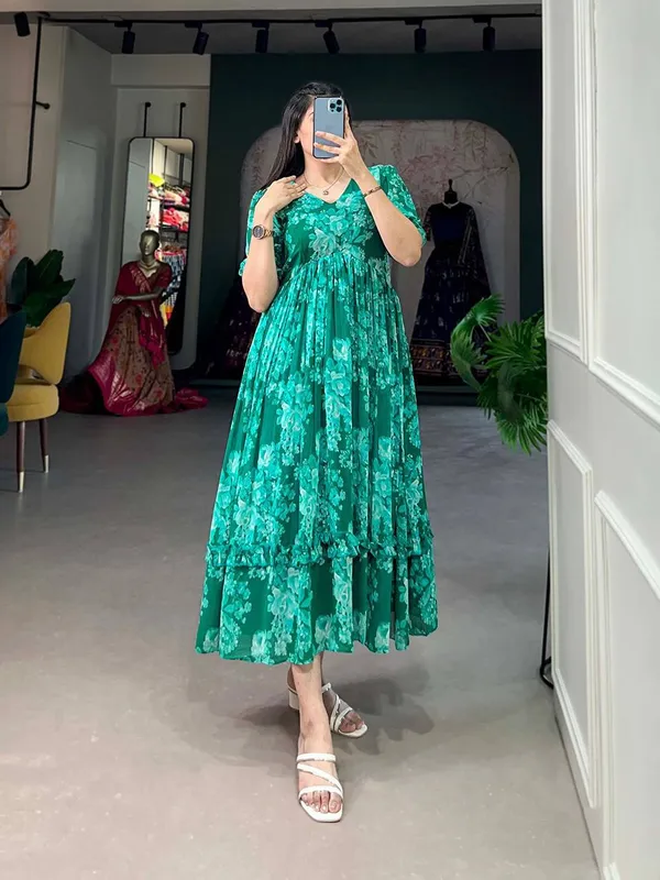 Anvit Fashion Green Floral Print Georgette Maxi Dress For Women Price in India Buy Anvit Fashion Green Floral Print Georgette Maxi Dress For Women online at undefined