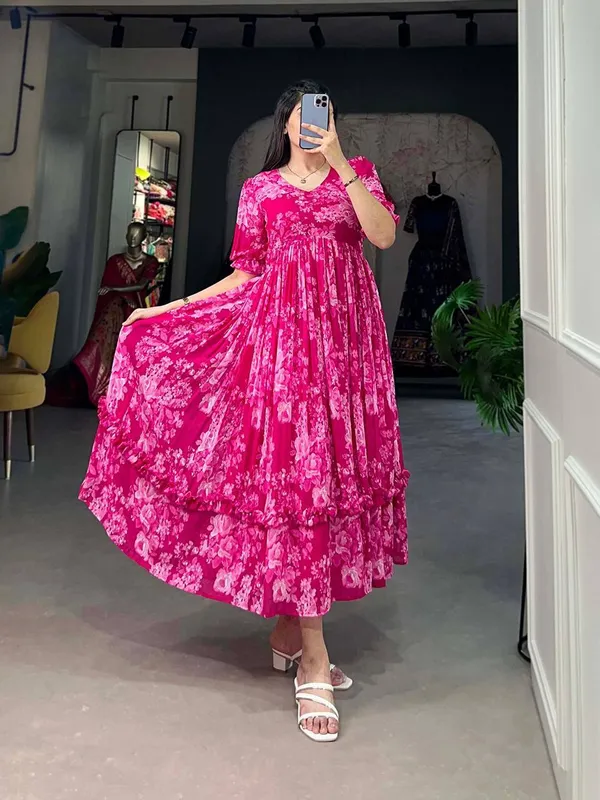 Anvit Fashion Pink Floral Print Georgette Maxi Dress For Women Price in India Buy Anvit Fashion Pink Floral Print Georgette Maxi Dress For Women online at undefined