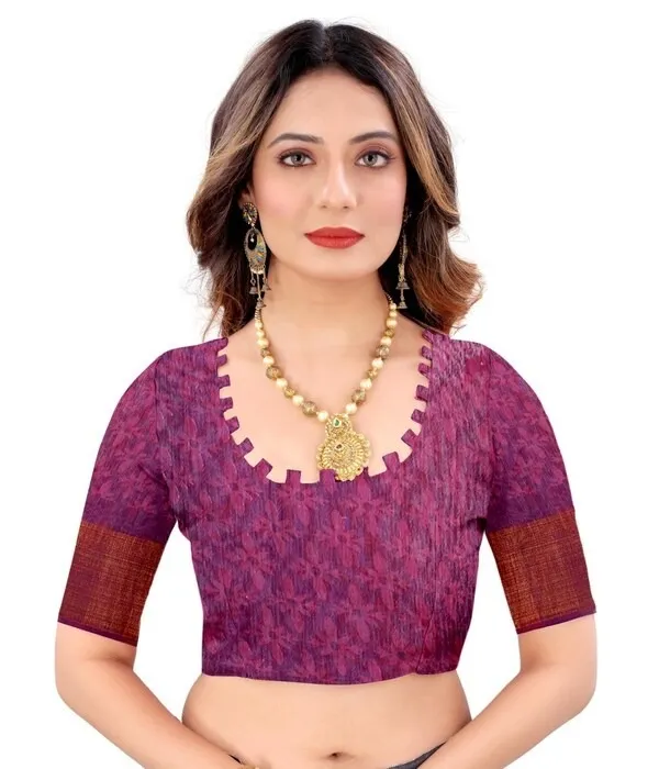 Purple_Flower_Printed_Cotton_Silk_Zari_Border_Saree_With_Blouse_Piece