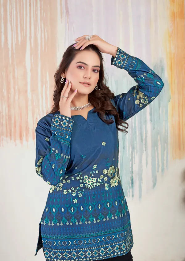 SAMVRITA Foral Printed Short Cotton Kurtis in Full Sleeves Price in India Buy SAMVRITA Foral Printed Short Cotton Kurtis in Full Sleeves online at undefined