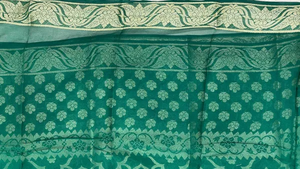 Humairah_Presents_Pure_Handloom_Dark_Green_Chiffon_Koniya_Zari_Geometrical_Jaal_with_Skirt_Zari_Border_with_Dark_Green_Blouse