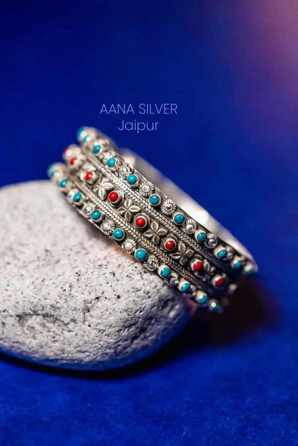 925_Pure_Sterling_Silver_|_Saundarya_Turquoise_Bangle_|_Well_Stamped_&_Hallmarked