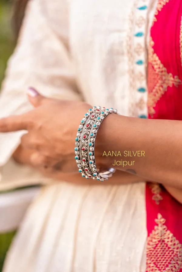 925_Pure_Sterling_Silver_|_Saundarya_Turquoise_Bangle_|_Well_Stamped_&_Hallmarked